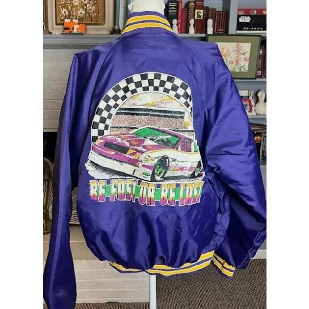 VTG Racing Jacket Be Fast or Be Last Purple Yellow Size Large Polyester Nylon